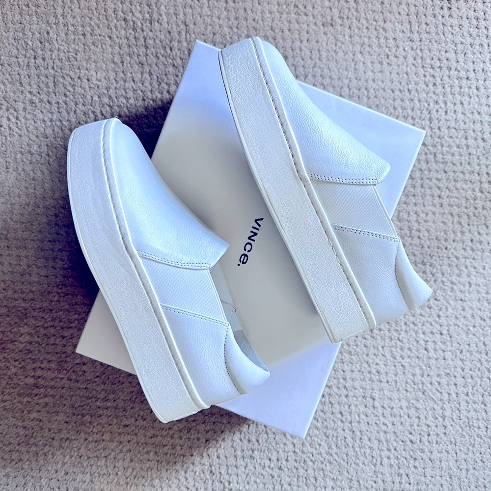 NEW Vince white leather platform sneakers for women - Picture 4 of 10